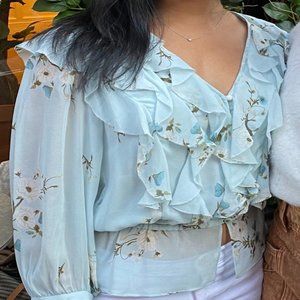 Joie silk blue floral blouse top XXS